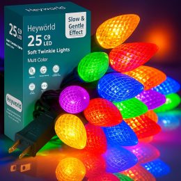 Heyworld C9 Soft Twinkle Lights, 25 LED 17FT Waterproof Christmas Lights, Connectable Strawberry String Light for Indoor Outdoor Party Tree Patio Holiday Yard Decorations