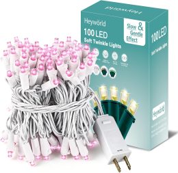 Heyworld 35/50/60/100 LED Pink Slow Twinkle String Light, Romantic Christmas Lights, Soft Gentle Glow, UL Certified Waterproof Connectable for Indoor Outdoor Valentine’s Day Wedding Bedroom Decor