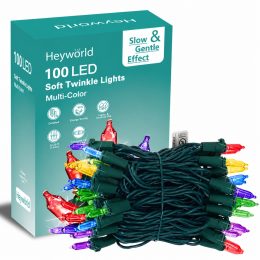 Heyworld Slow Twinkle Warm White Christmas String Lights, 20/50/100 LED Soft Gentle Twinkling Light, Waterproof Connectable UL Certified for Indoor Outdoor Xmas Tree Party Holiday Decor